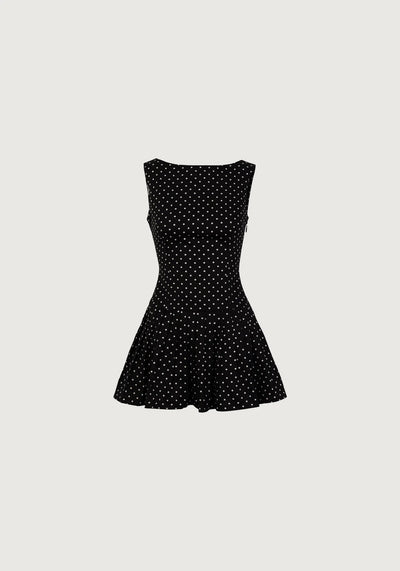 POPLIN MINI DRESS IN BLACK CREAM POLKA DOT