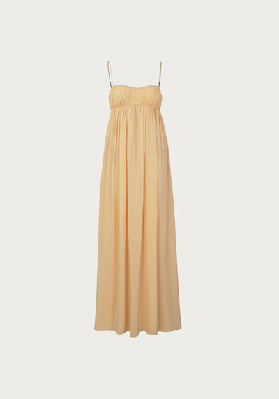 RUCHED CHIFFON DRESS IN GOLD
