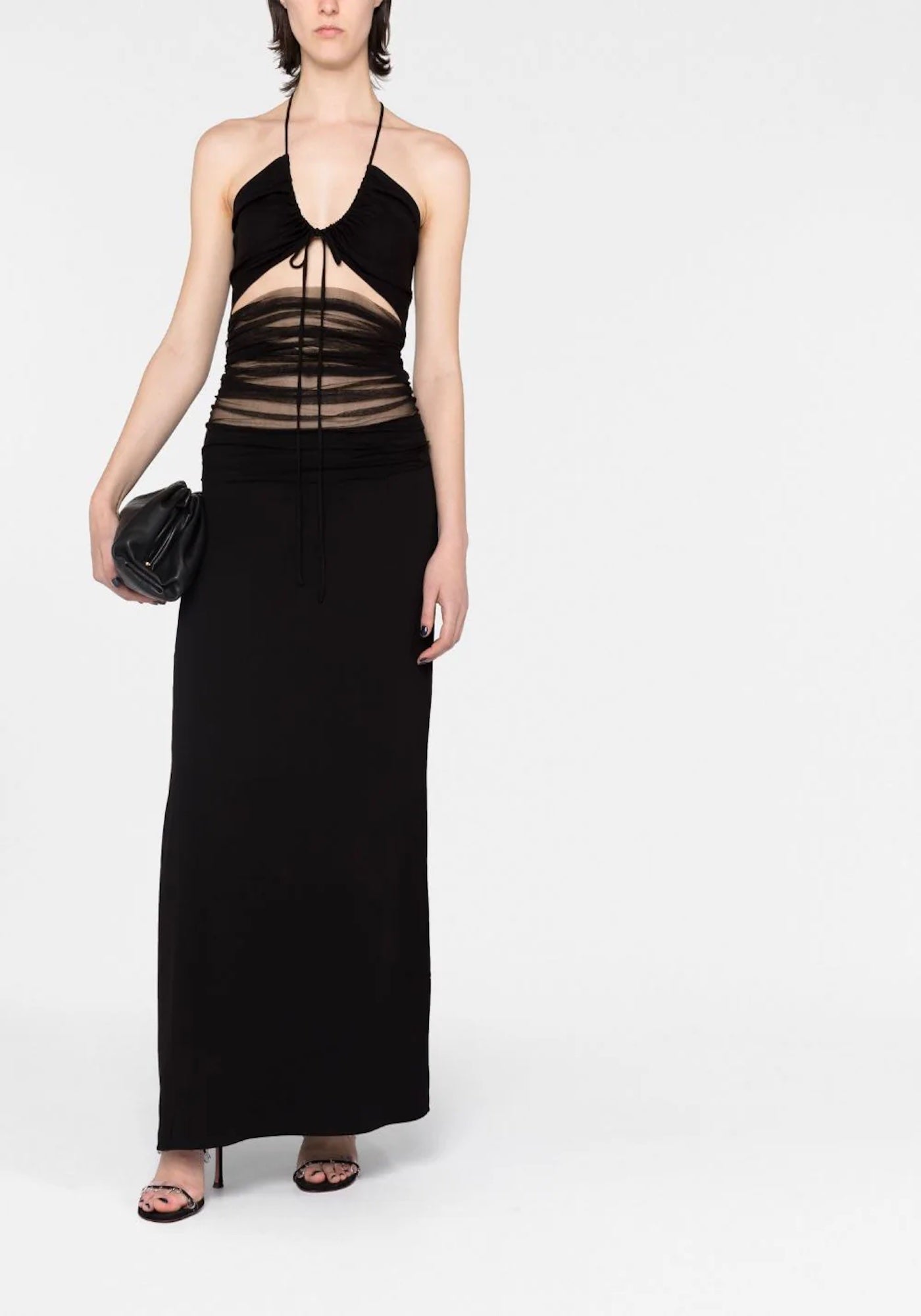 TULLE PANEL CUT-OUT DRESS IN BLACK