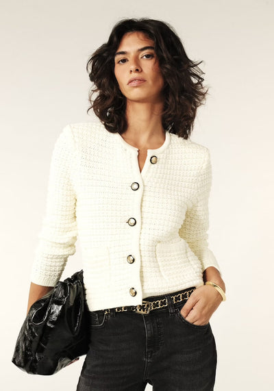 GASPARD DECORATIVE KNIT CARDIGAN IN OFF-WHITE