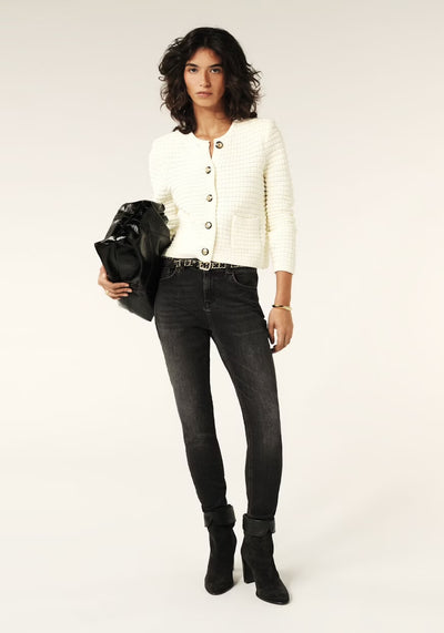 GASPARD DECORATIVE KNIT CARDIGAN IN OFF-WHITE