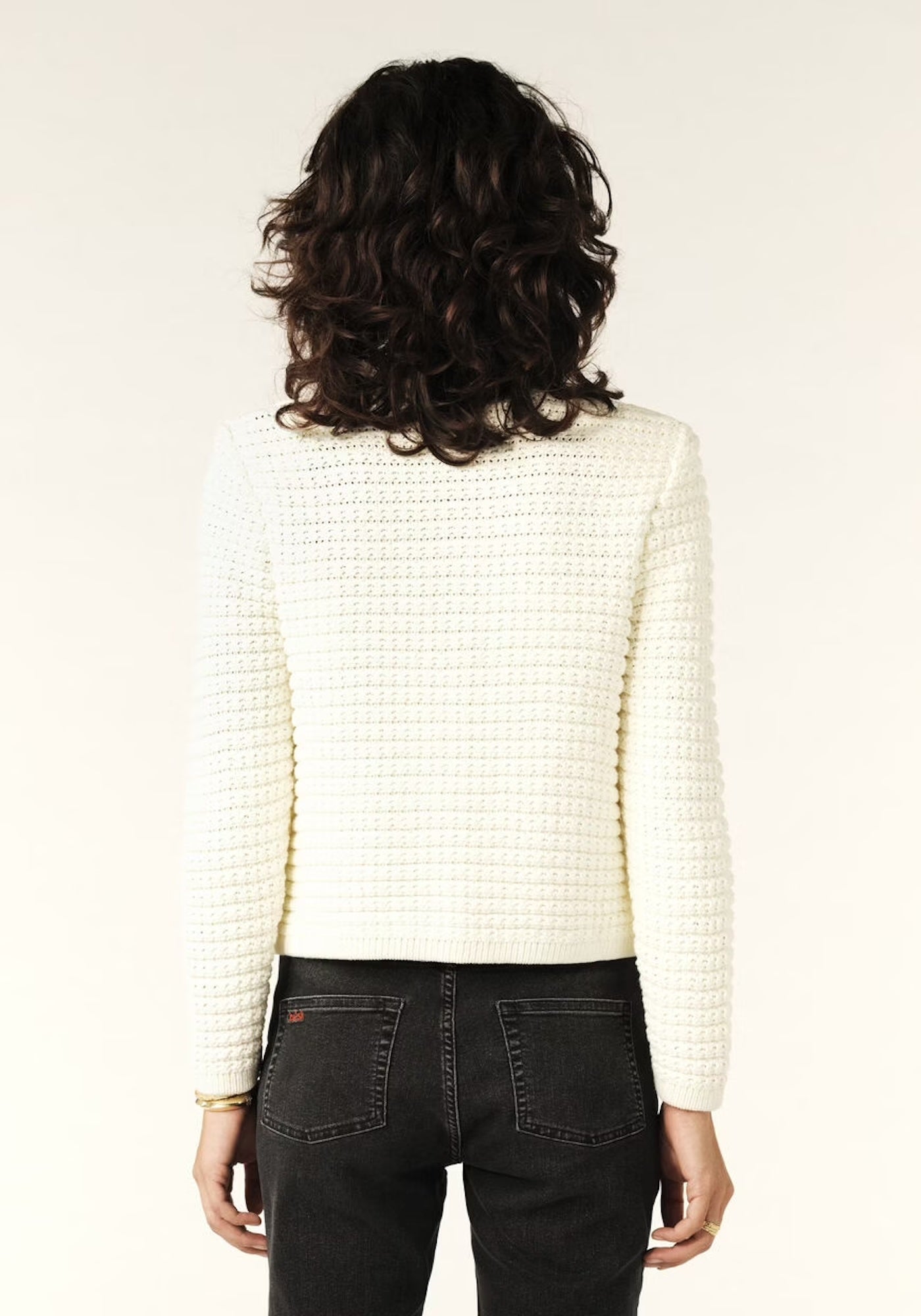 GASPARD DECORATIVE KNIT CARDIGAN IN OFF-WHITE