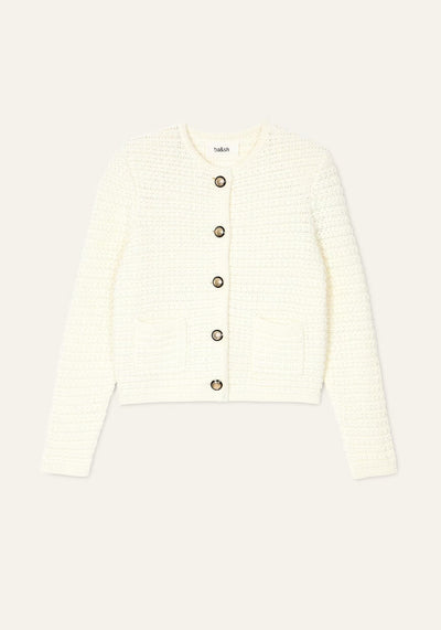 GASPARD DECORATIVE KNIT CARDIGAN IN OFF-WHITE
