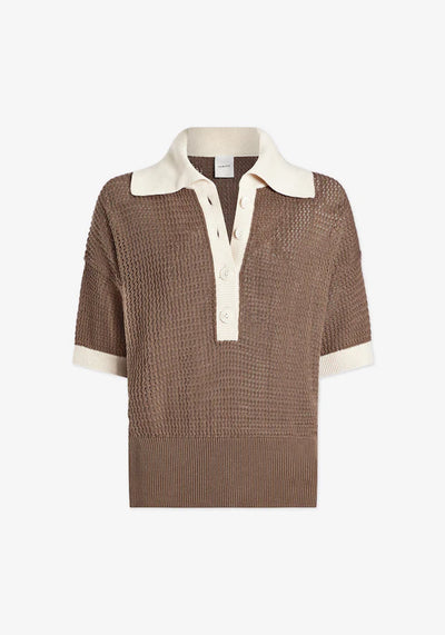 FINCH KNIT POLO IN TAUPE STONE WHITECAP