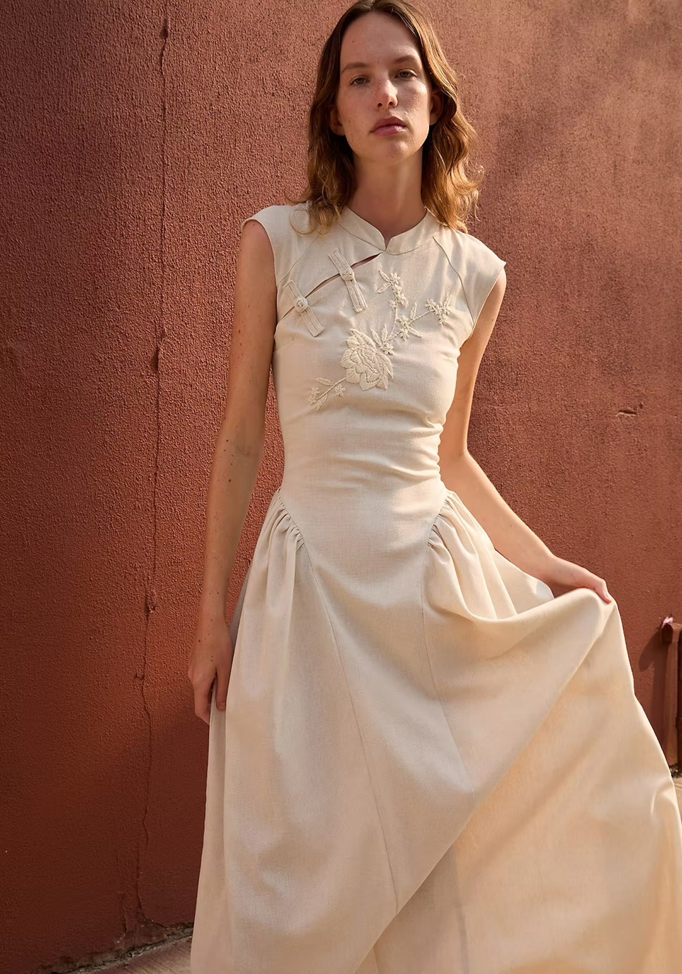 NAOMI LINEN DRESS IN BEIGE MELANGE