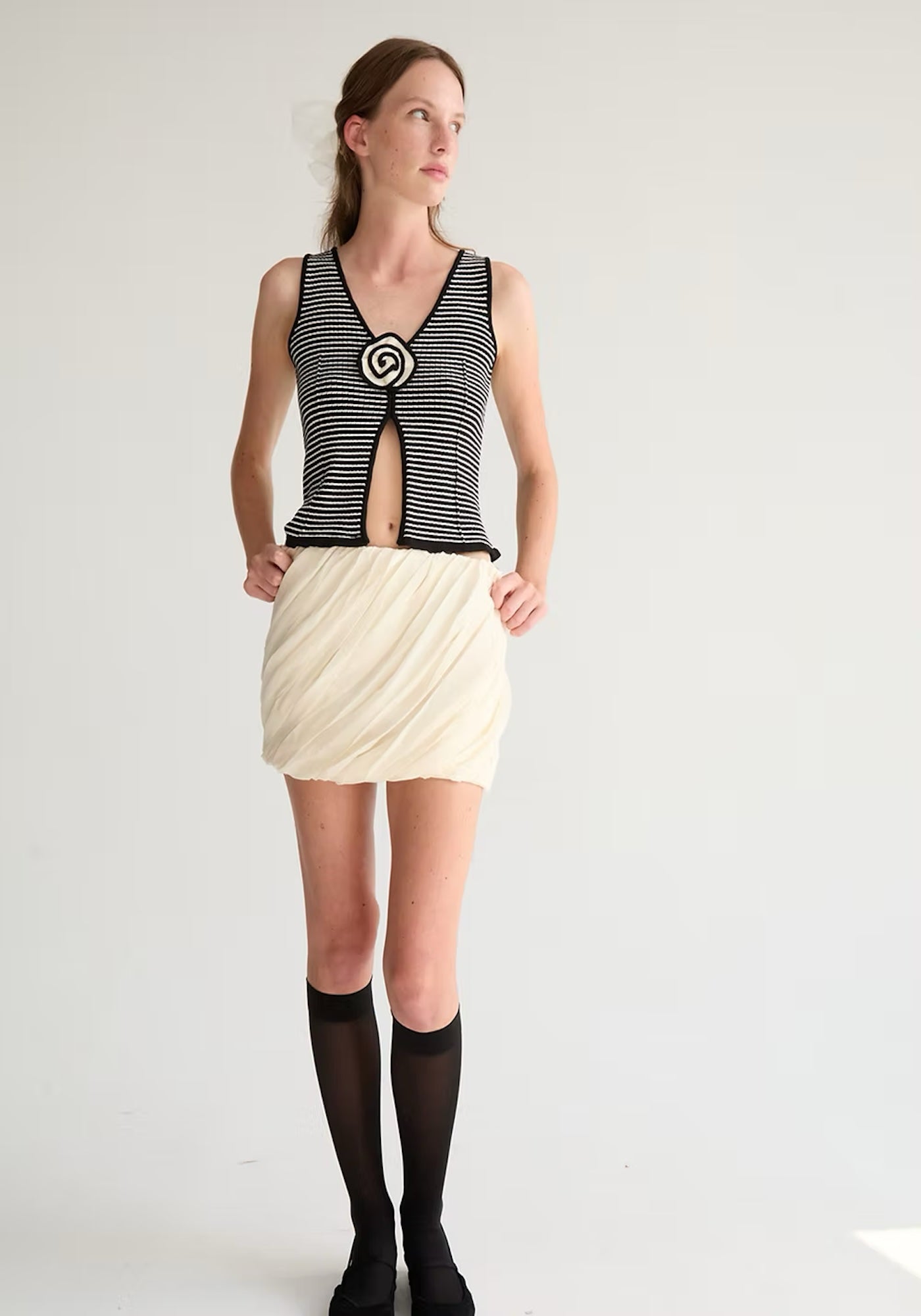 AQUILES KNITTED TOP IN BLACK STRIPES