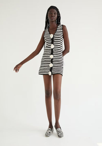 ZAFIRO CROCHET MINI DRESS IN BLACK AND WHITE