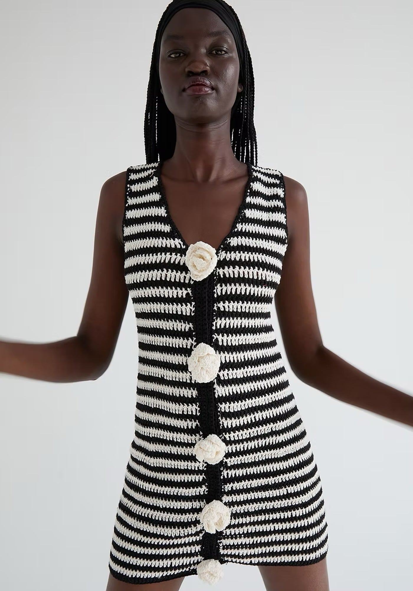 ZAFIRO CROCHET MINI DRESS IN BLACK AND WHITE