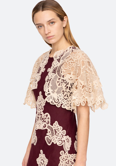 MEDINA LACE MIDI DRESS IN BURGUNDY