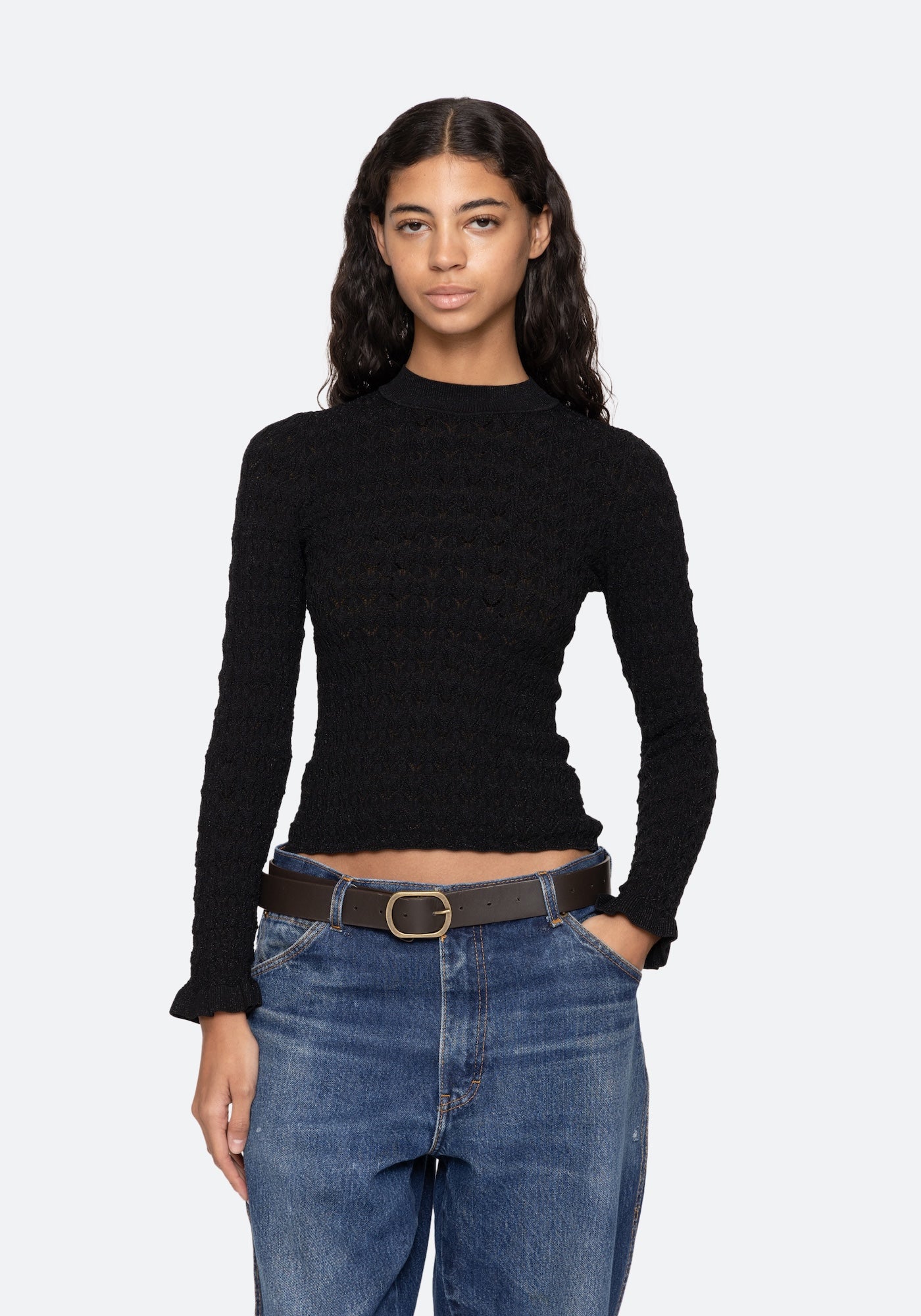 RUBY KNIT LONG SLEEVE TOP IN BLACK