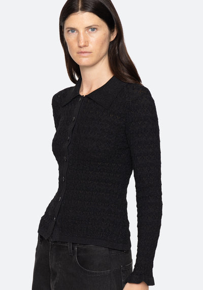 RUBY KNIT LONG ELEEVE POLO IN BLACK