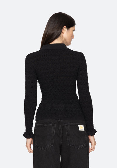 RUBY KNIT LONG ELEEVE POLO IN BLACK