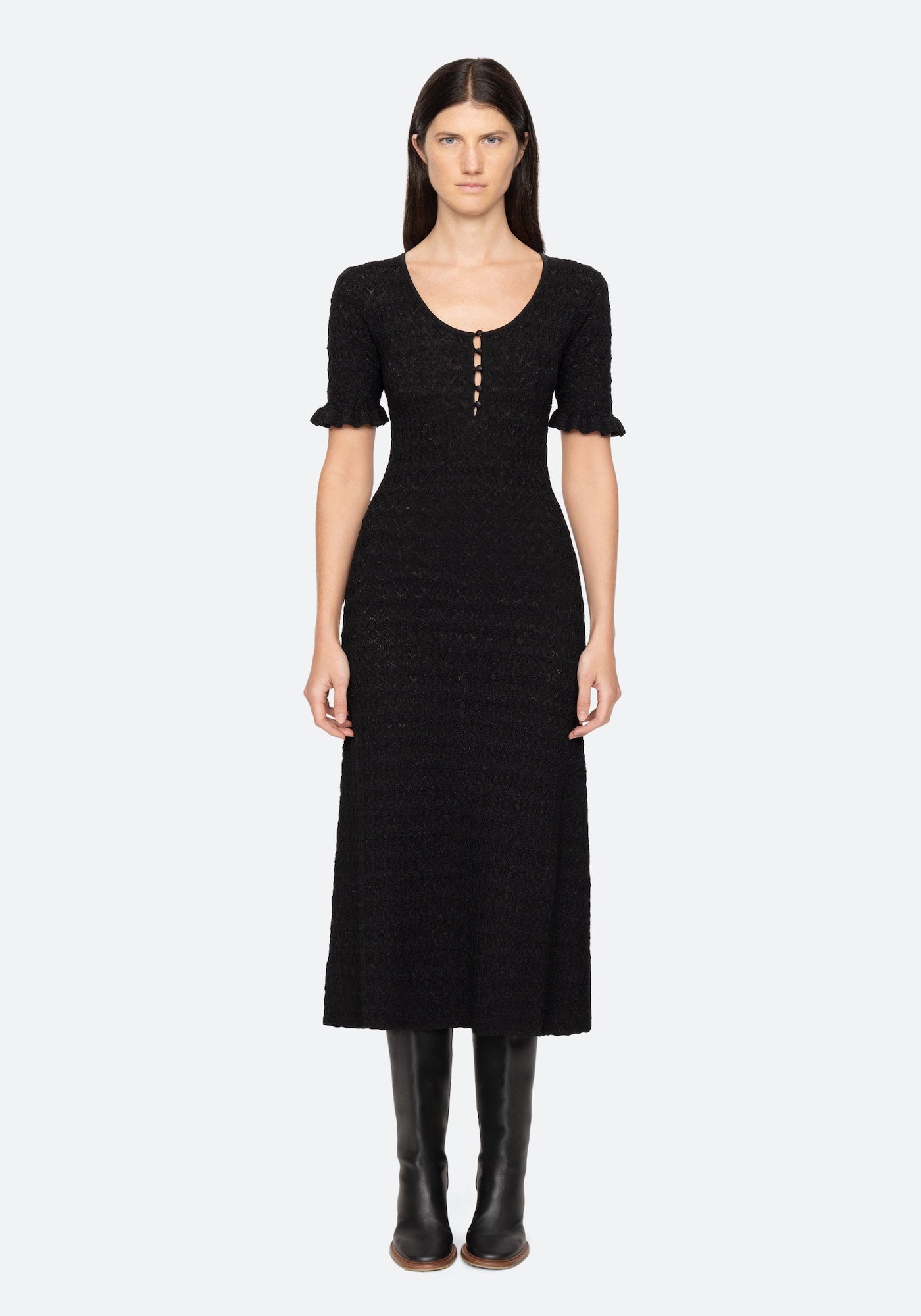 RUBY KNIT MIDI DRESS IN BLACK