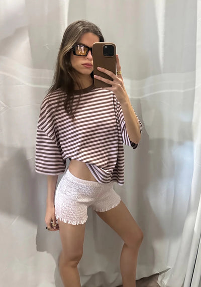 BLOOM SHORT SLEEVE IN CHOCOLATE BLUSH STRIPE