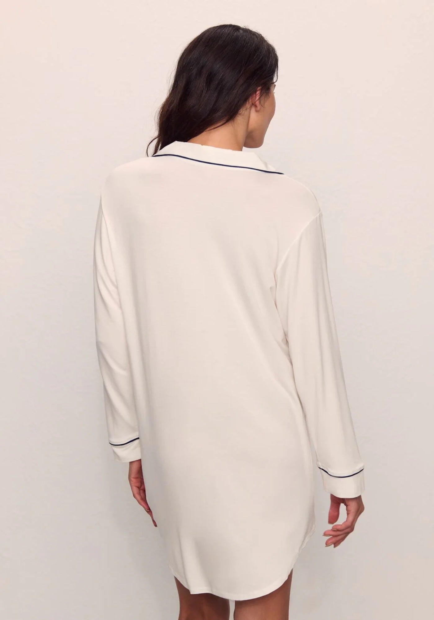 GISELE SLEEP SHIRT IN PURE IVORY/NAVY
