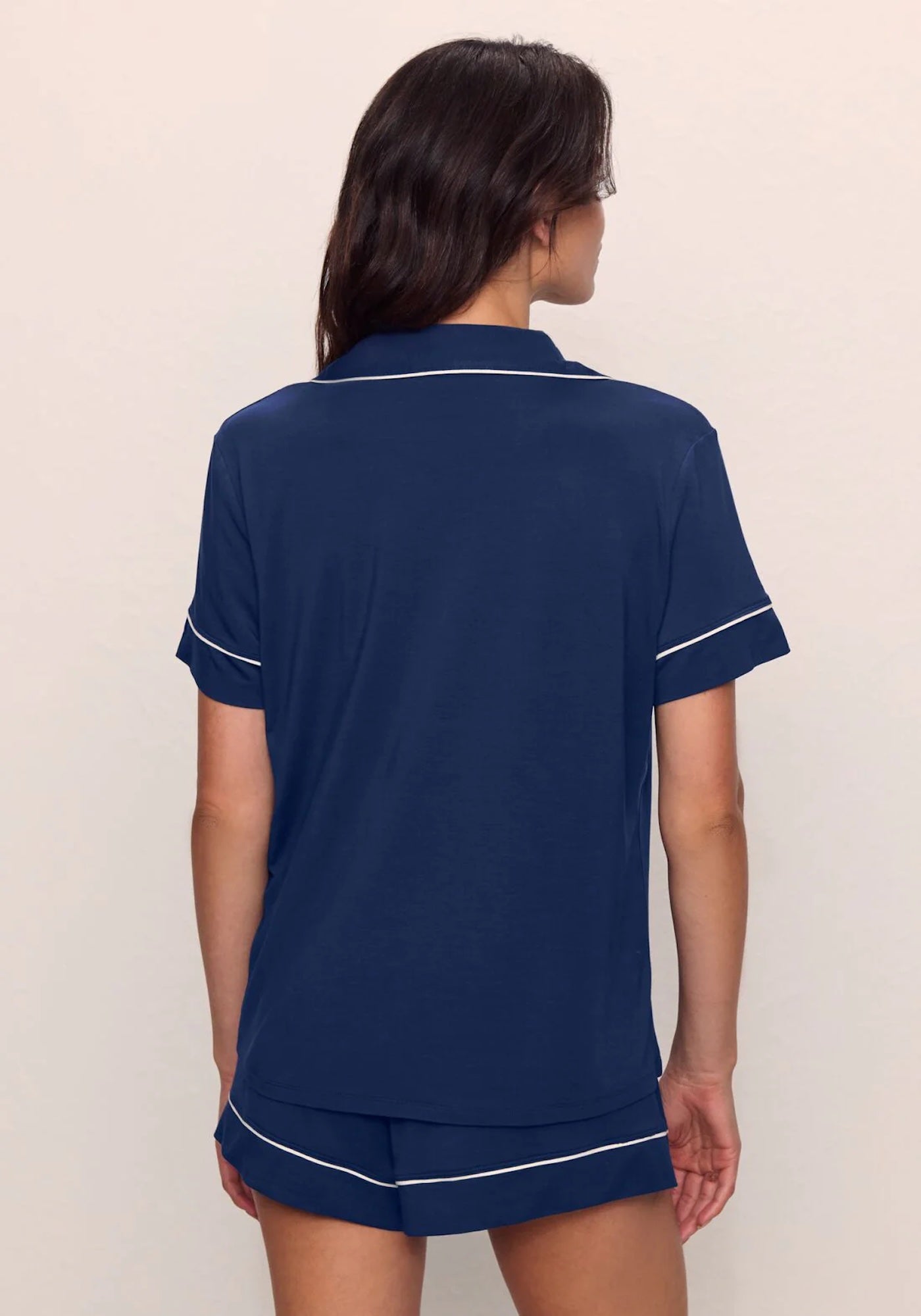 GISELE THE RELAXED SHORT PJ SET IN NAVY/IVORY