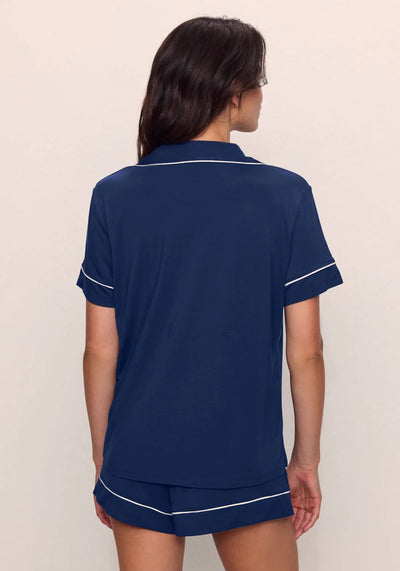 GISELE THE RELAXED SHORT PJ SET IN NAVY/IVORY