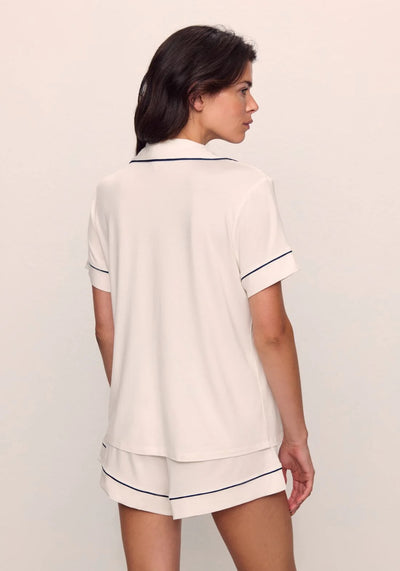 GISELE THE RELAXED SHORT PJ SET IN PURE IVORY/NAVY