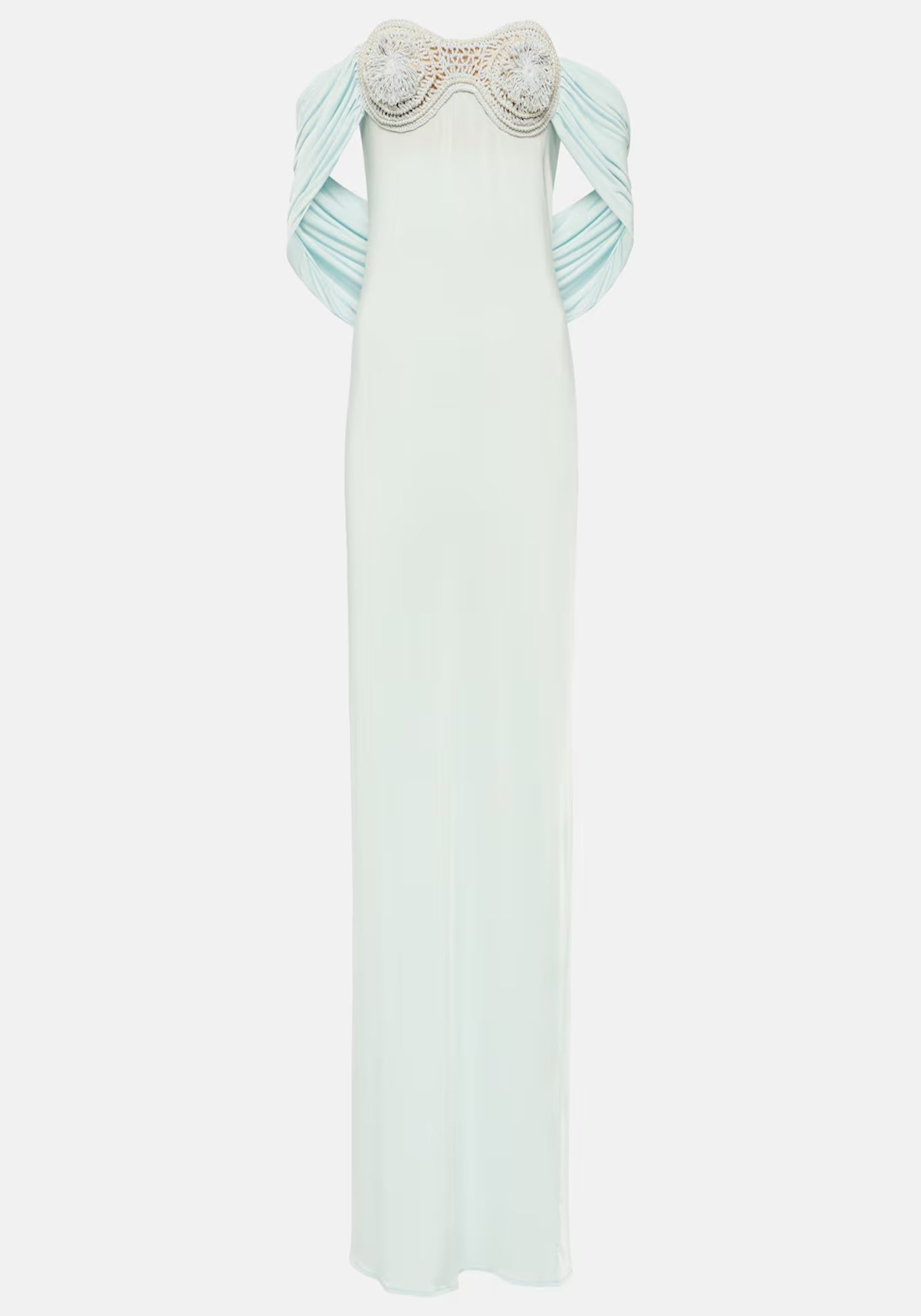 CROCHET-TRIMMED OFF-SHOULDER MAXI DRESS
