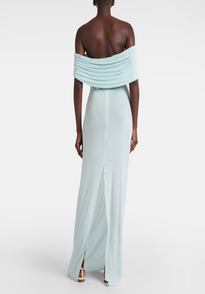 CROCHET-TRIMMED OFF-SHOULDER MAXI DRESS
