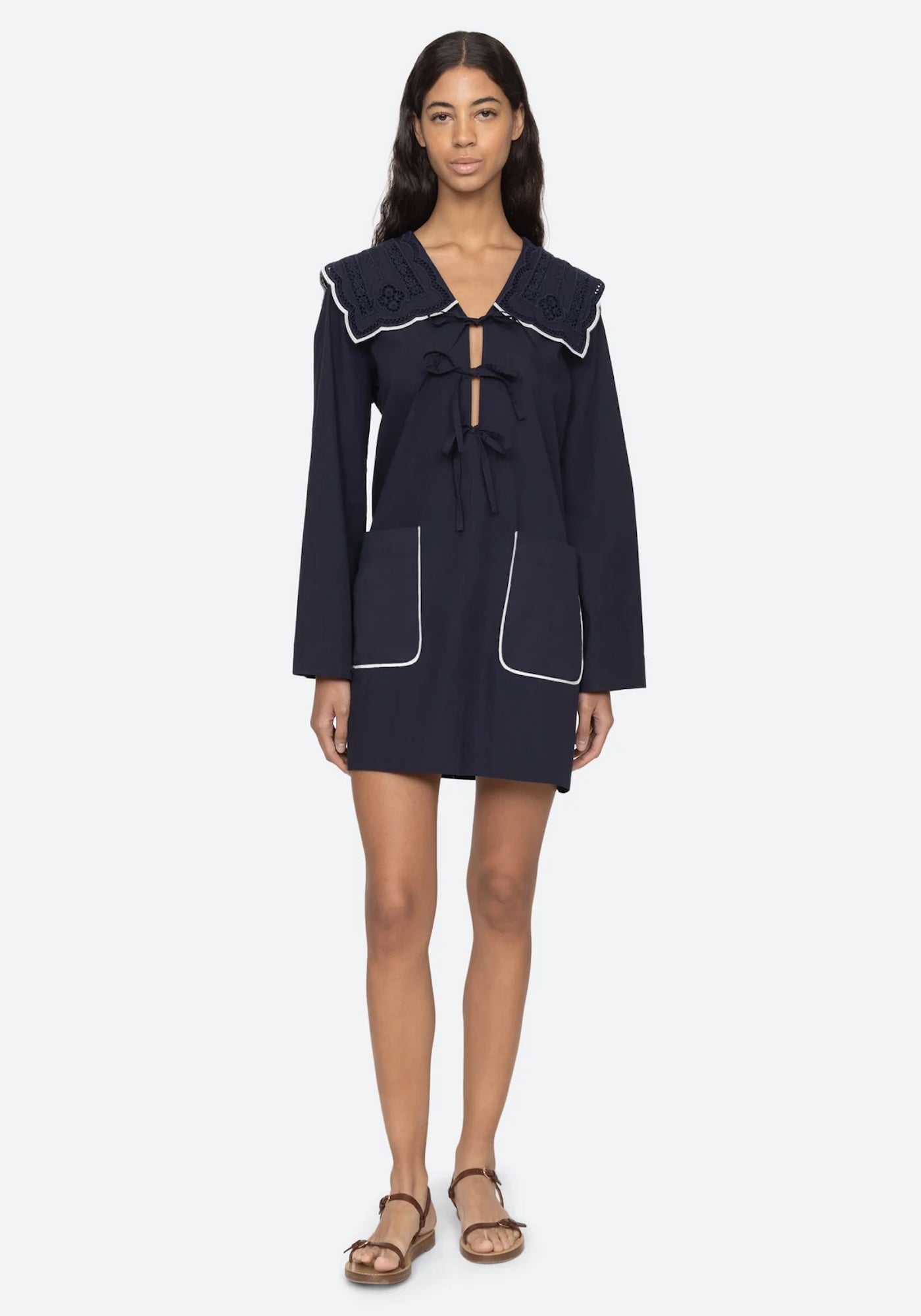 MARIE EMBROIDERY DRESS IN NAVY