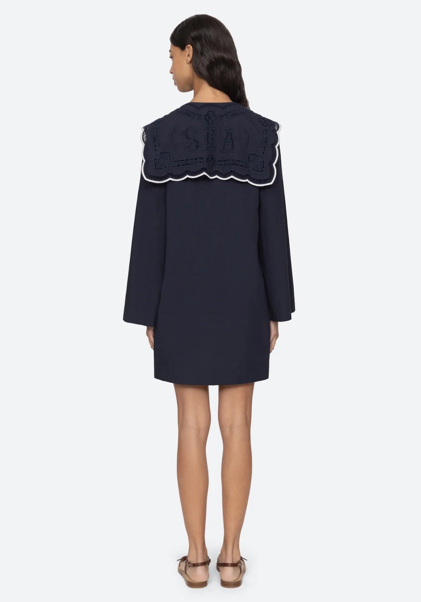 MARIE EMBROIDERY DRESS IN NAVY