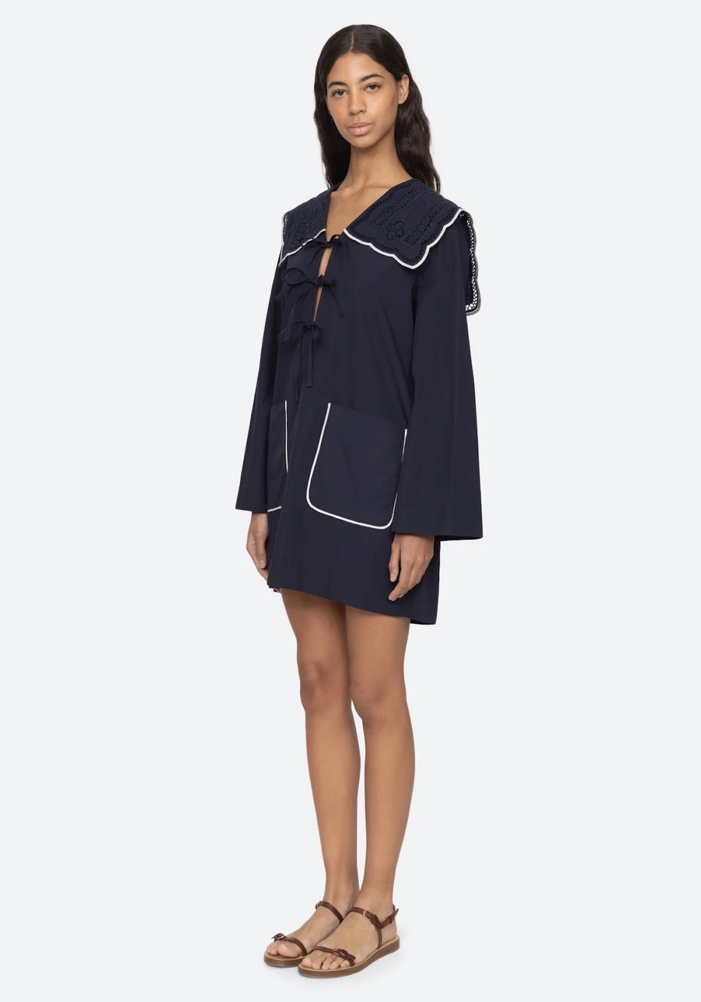 MARIE EMBROIDERY DRESS IN NAVY