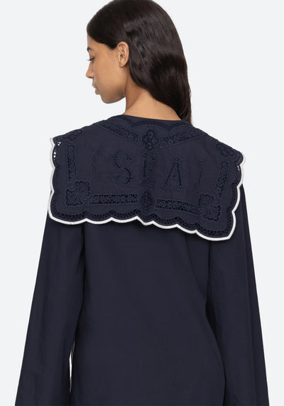 MARIE EMBROIDERY DRESS IN NAVY