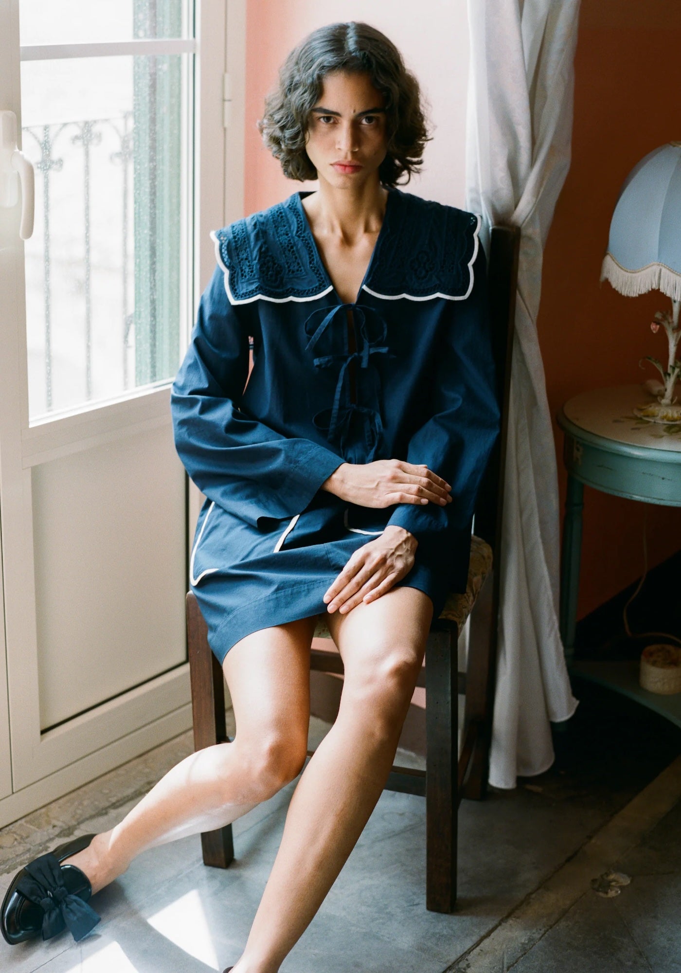 MARIE EMBROIDERY DRESS IN NAVY