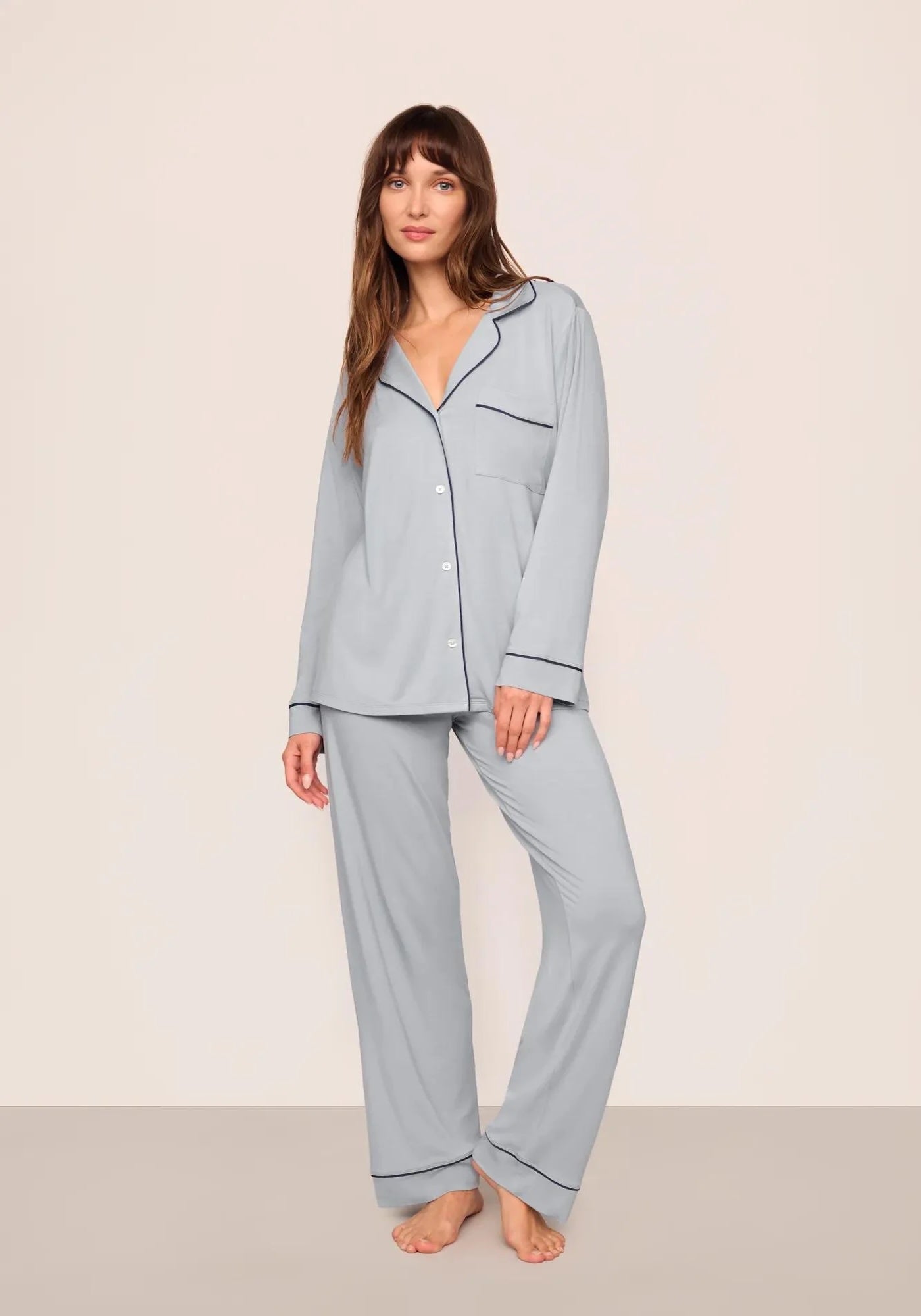 GISELE LONG PJ SET IN GRAY DAWN/NAVY