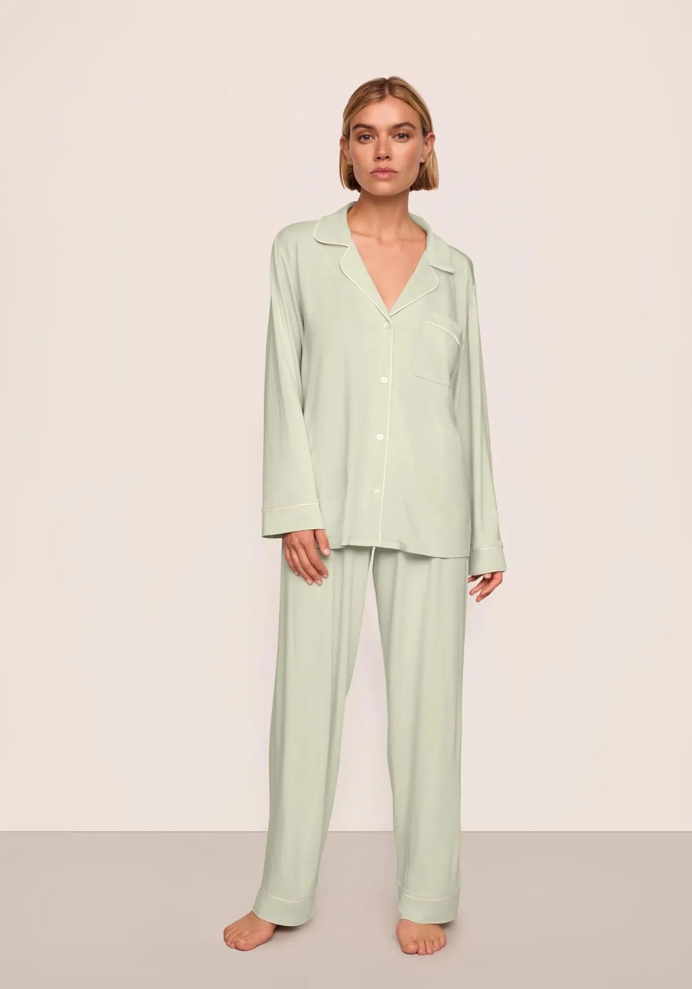 GISELE LONG PJ SET IN MINT CREAM/IVORY MICIV