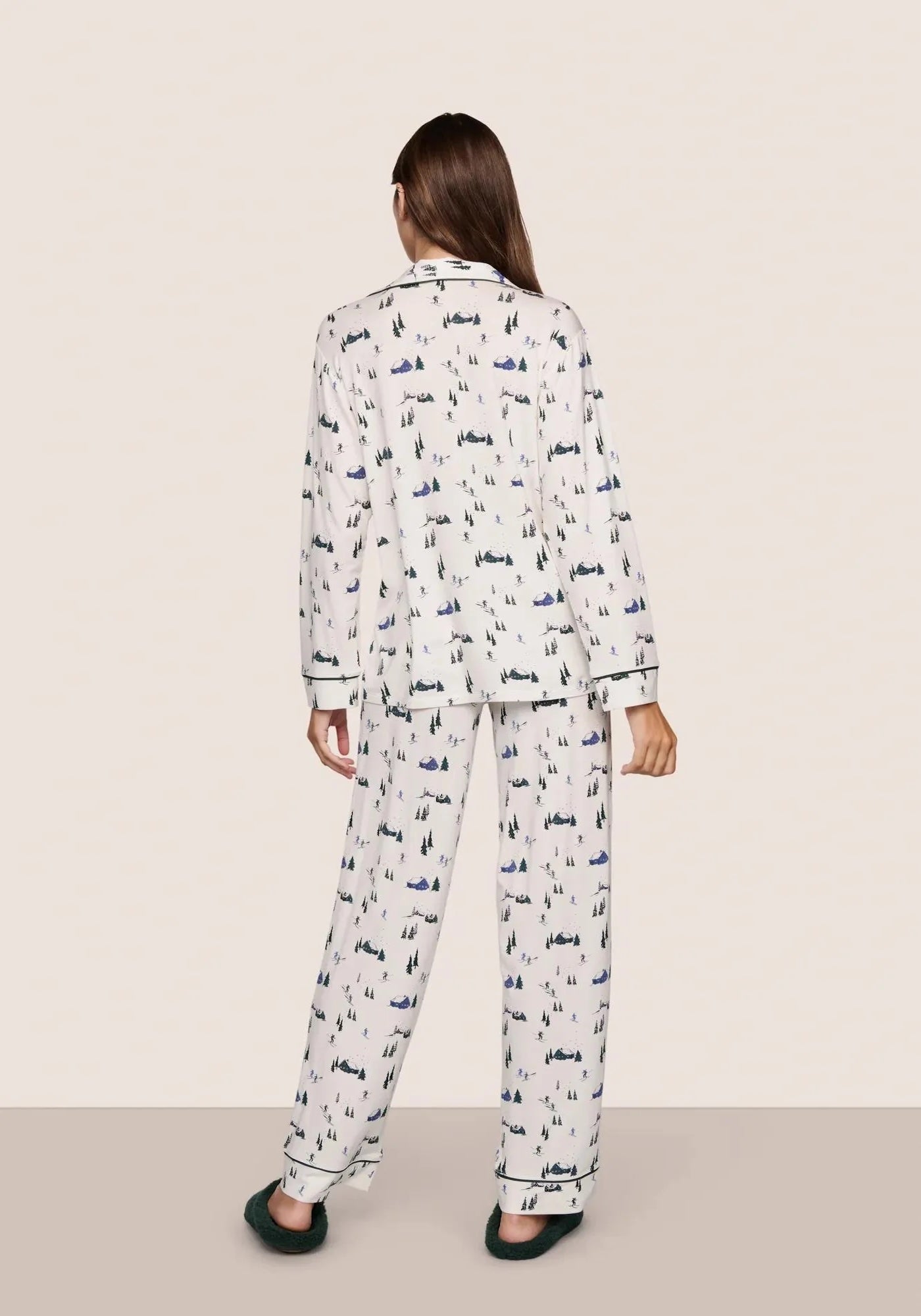 GISELE PRINTED LONG PJ SET RIBBON IN SKI CHALETIVORY/PINE