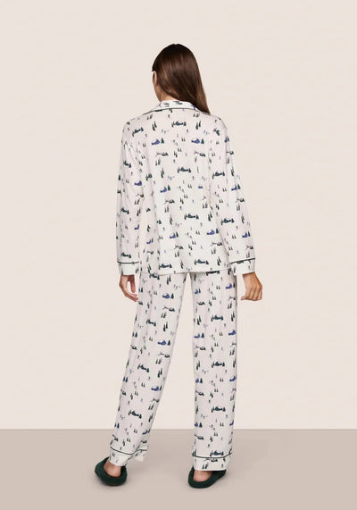 GISELE PRINTED LONG PJ SET RIBBON IN SKI CHALETIVORY/PINE