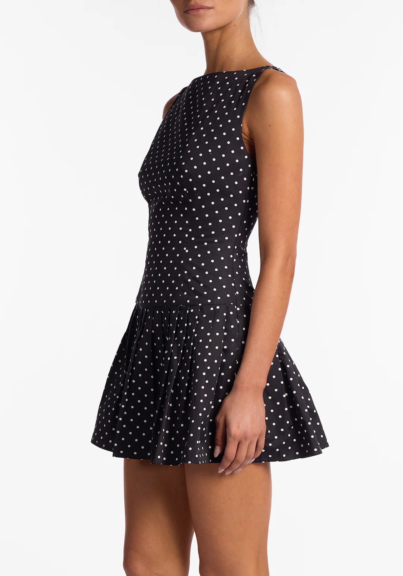 POPLIN MINI DRESS IN BLACK CREAM POLKA DOT