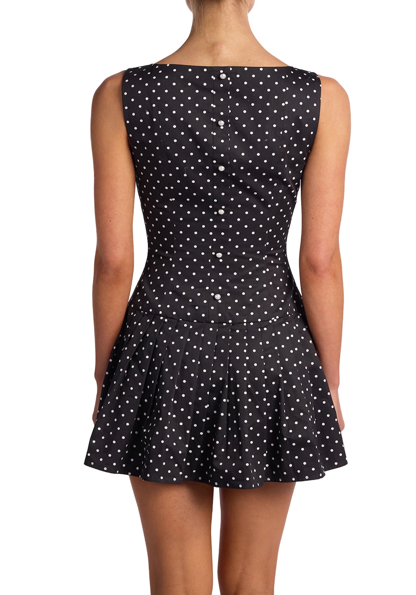 POPLIN MINI DRESS IN BLACK CREAM POLKA DOT