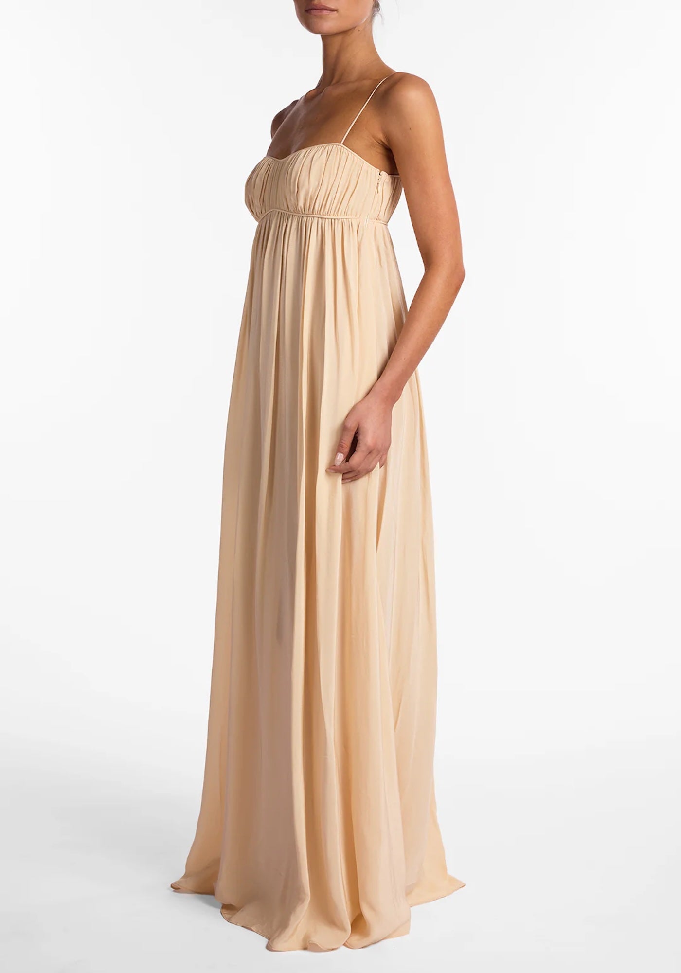 RUCHED CHIFFON DRESS IN GOLD