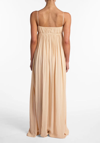 RUCHED CHIFFON DRESS IN GOLD