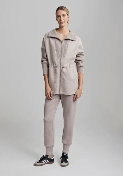 COTSWOLD LONGLINE ZIP THROUGH IN TAUPE MARL