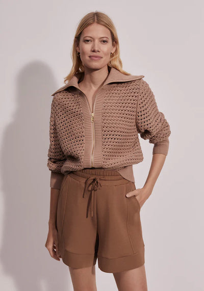 ELOISE FULL ZIP KNIT IN WARM TAUPE