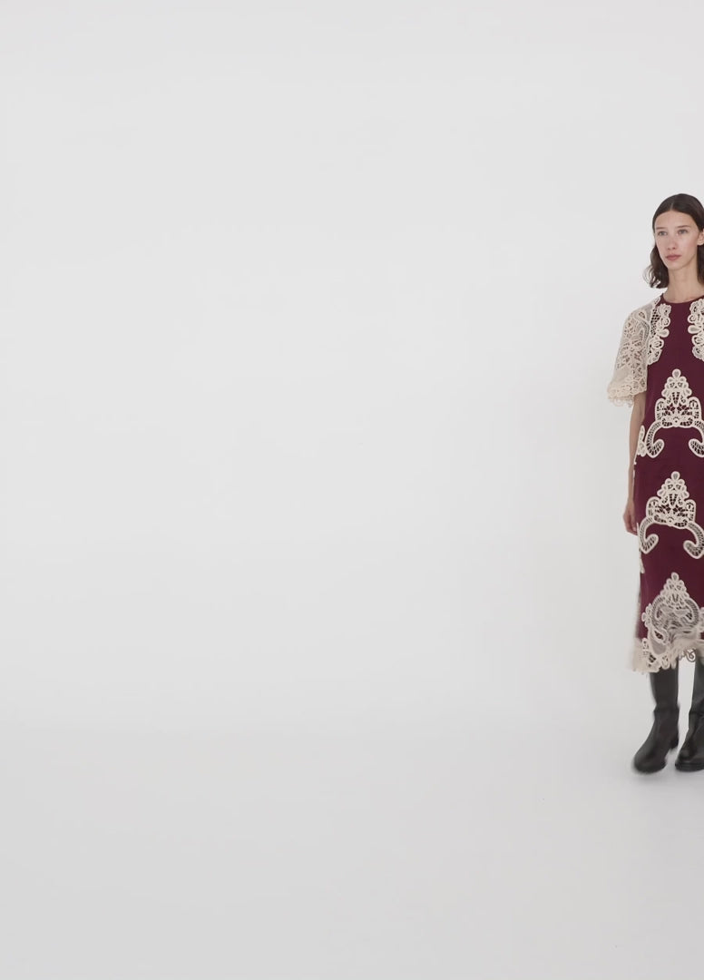 MEDINA LACE MIDI DRESS IN BURGUNDY