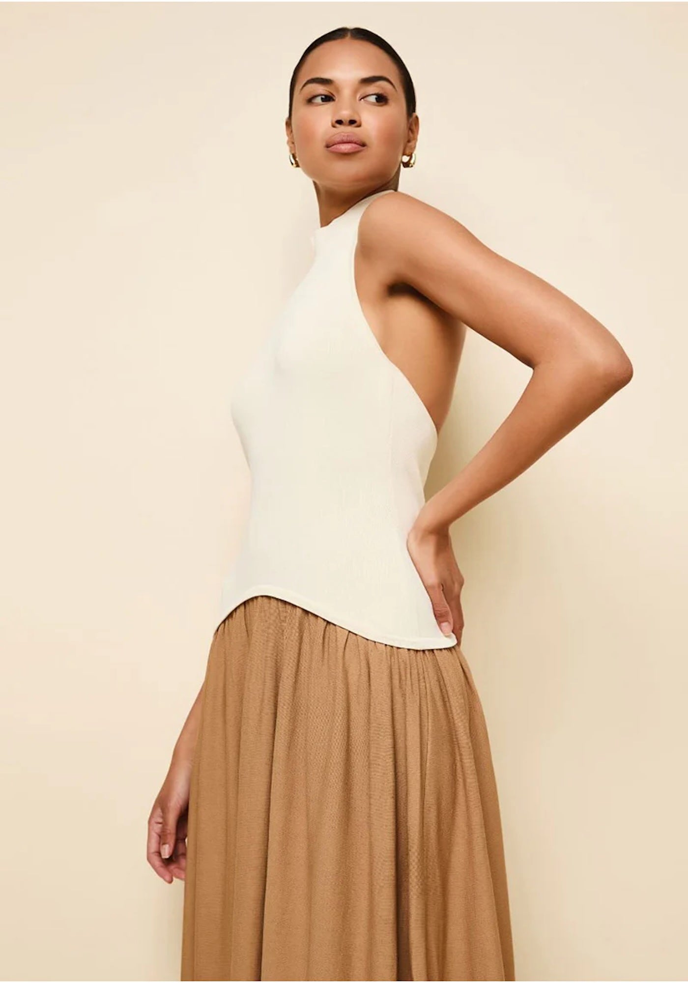 HALTER SOGLIO DRESS ECRU CAMEL