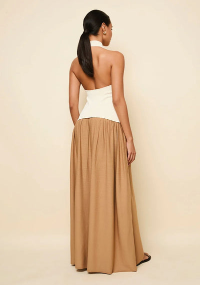 HALTER SOGLIO DRESS ECRU CAMEL