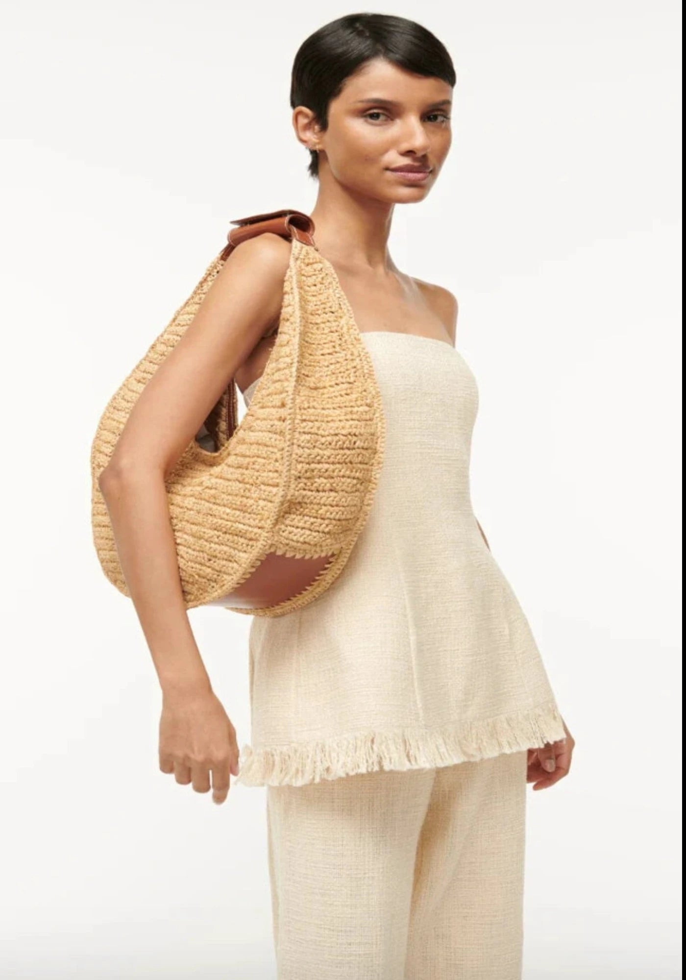 MOON RAFFIA TOTE BAG IN NATURAL TAN