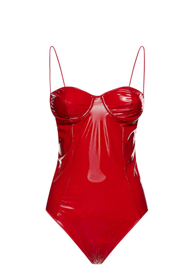 LATEX BALCONETTE MAILLOT IN RED