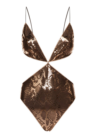 PYTHON CUT OUT MAILLOT IN BROWN