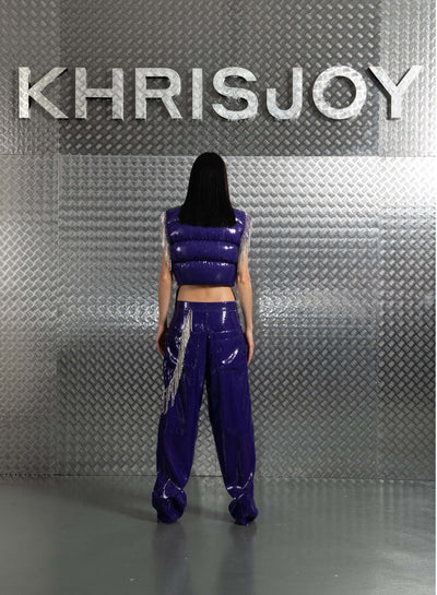 GLOSSY PAILLETTES PANTS IN PANSY