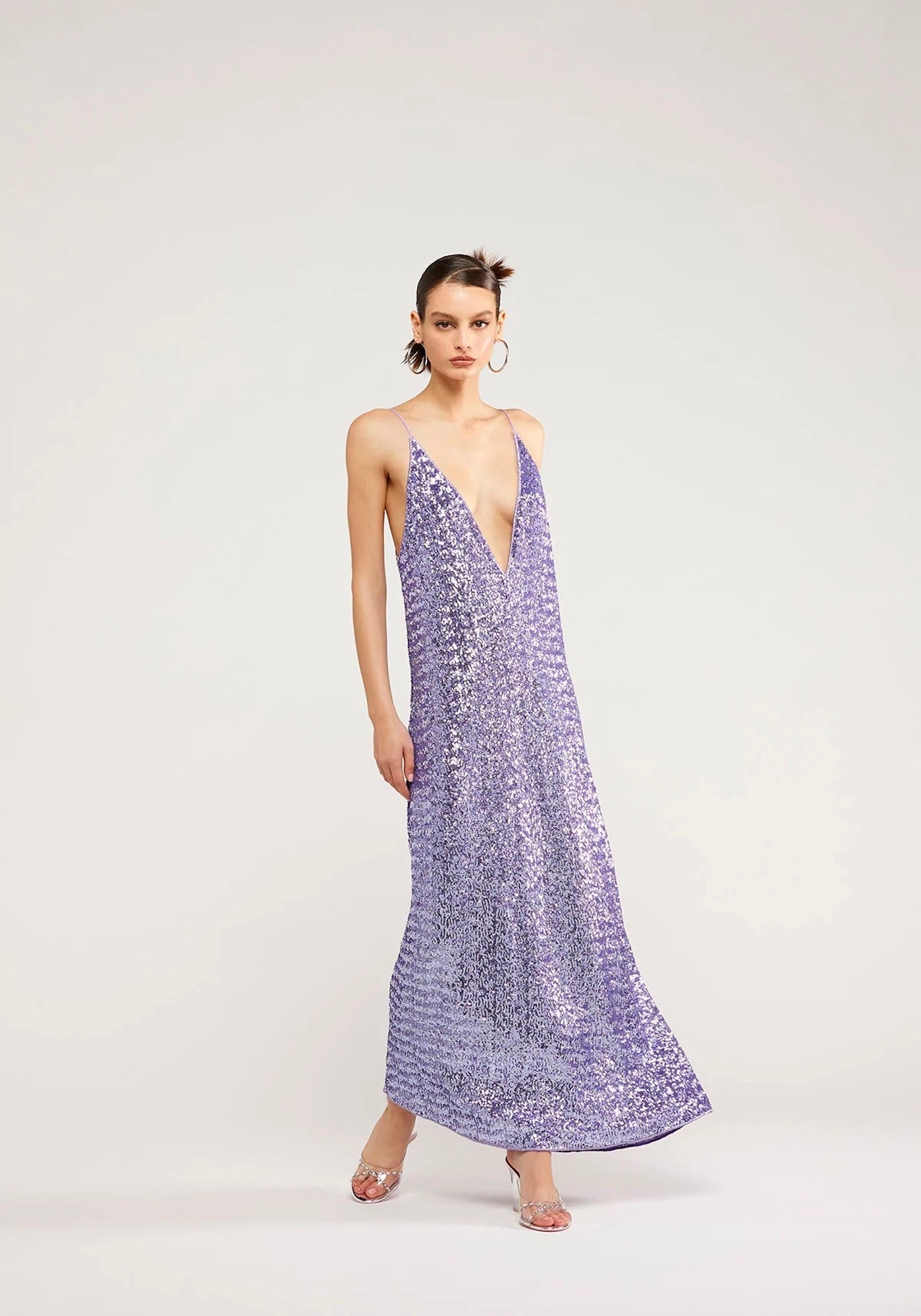 PAILLETTES V DRESS IN LILAC